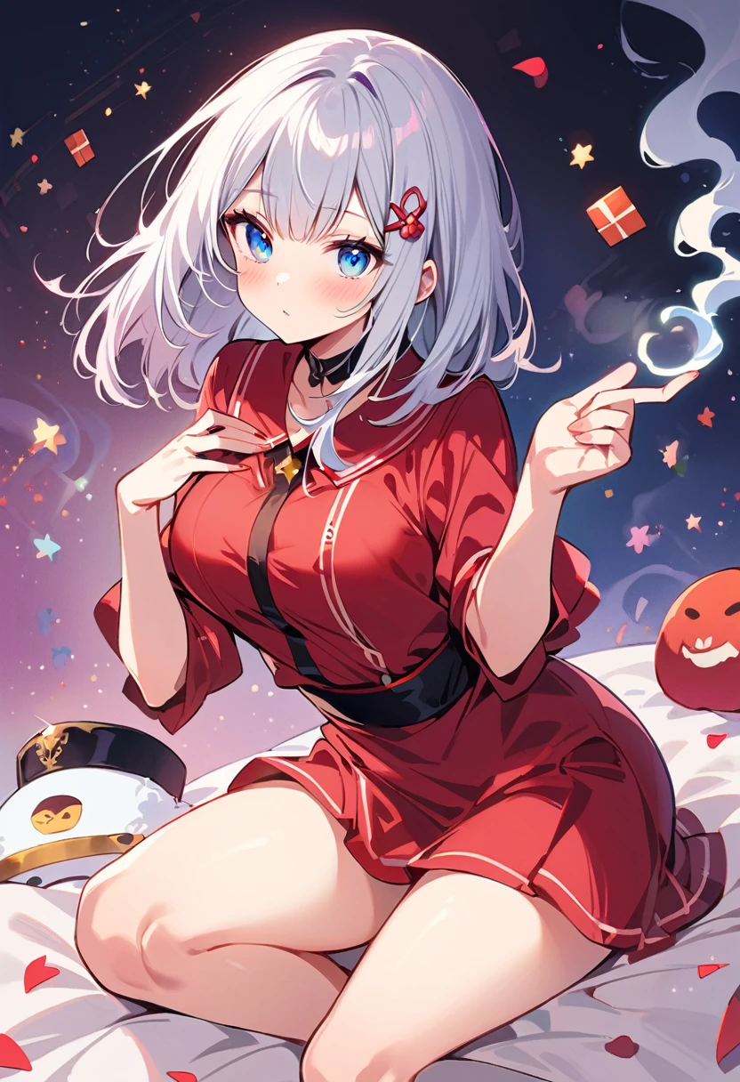 cute like a dream、with paddle、masterpiece、highest quality、highest quality、watercolor painting(curly)、official art、beautiful beautiful:1.2)、(beautiful girl:1.3)、pattern、(gray hair, ((long hair)), Colorful髪:1.2)、shine、Colorful,cute、pastel,rainbow, (1 girl solo), pastelカラー,Fox ears and tail, lots of accessories, red eyes,took off my clothes,young girl,woman,long hair,lift up the skirt,warrior,Happy,thighs,fox girl,red and white dress,thick thighs,C cup breasts,grin and laugh,skirt lift front