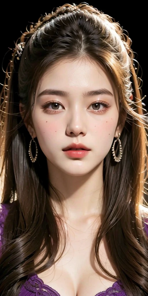 Zerg Queen Beautiful Girl: Lanlinger 18 years old, messy hair, oil painting, beautiful perfect face, soft skin perfect face, light purple and purple added, light red added, intricate details, splash screen, 8k resolution, masterpiece, cute face, mysterious magic array background  