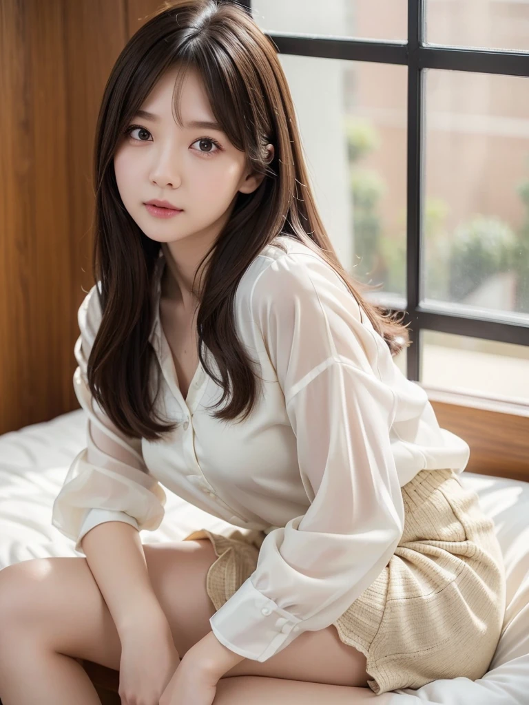 (Realisticな, photo-Realisticな:1.37),(8K, RAW Photos, 最high quality, masterpiece:1.2), Ultra-detailed, 超High resolution, Kodak Vision Color, Filmed with an Arricam LT camera,最high quality, Lively, 8K, High resolution, 1 female, Japanese、Escape, (Professional Lighting), (Portraiture:0.6), Has bangs、Brown Hair, (Medium Hair),23 years old、(masterpiece), (Very complicated:1.3), (Realistic),high quality,High resolution,16K,Sharp Lines,One girl,office、Company uniform、I'm working、office街、With documents、Wearing glasses、smile、都会のoffice、building、conference room、presentation、officeチェアに座って、