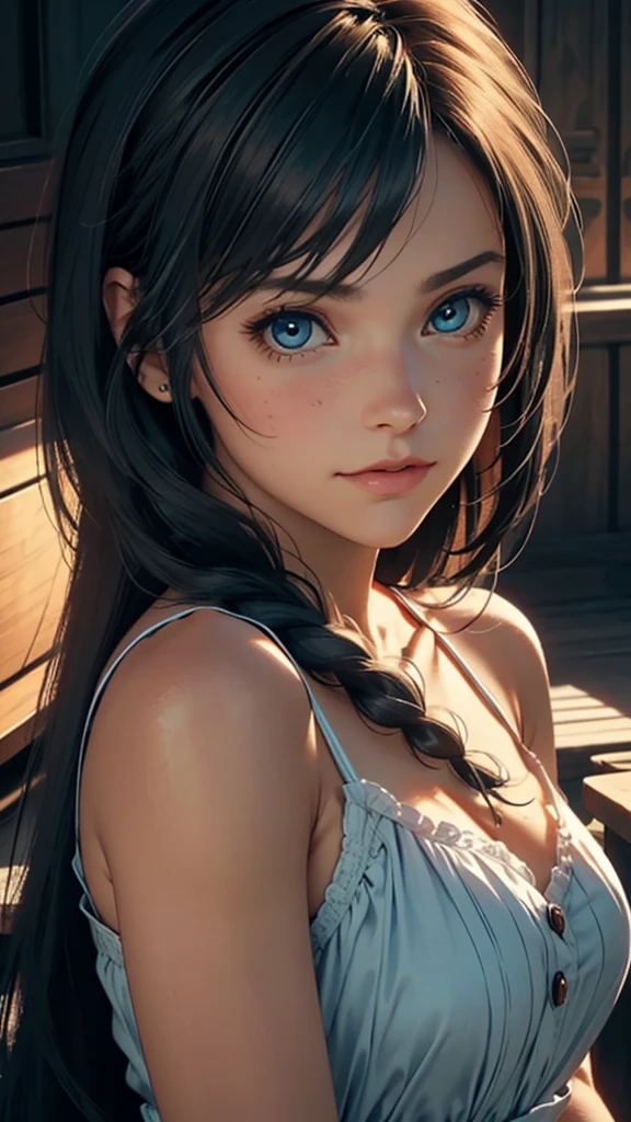 (masterpiece),best quality, cute girl, gorgeous, cute girl, perfect face, expressive eyes, (((extreme shading, semi-realistic, perfect light))), ((night, cozy, warm colors)), red dress, sensual, braid, detailed hair, amazing hair, 4k, stunning eyes, green hair, blue eyes, semi-realistic, gentle, feminine, delicate, ephemeral,(soft), ultra-detailed, vivid colors, abstract background, elegant, class, BREAK she is embarassed, she is blushing, she is beauitful, cute image, the image has dramatic light, the girl has soft hair