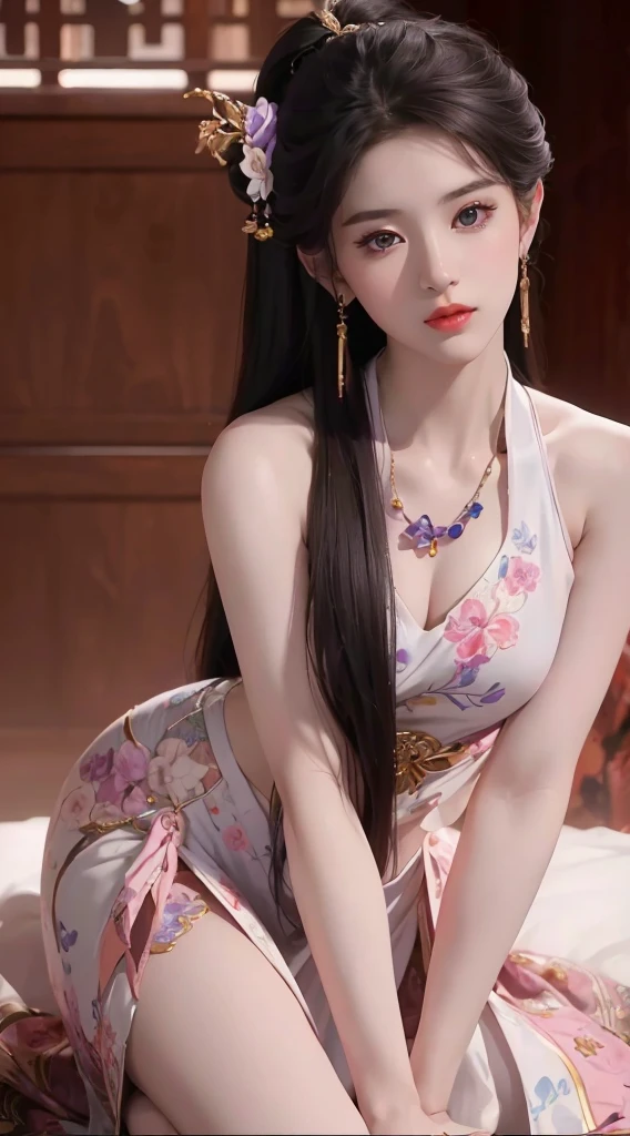 masterpiece), (Realistically, RAW photos, best quality at best:),[:(脸部detail:1.2:0.2] , Pretty face, (Realistic face), (detail), Lilac hair color looks great，He wears a purple garland on his head，Realistic eyes，良好的眼睛detail，Sexy red lips，Violet flowers clean and refreshing background（Real face，Real skin），beautiful皮肤，Purple dress，Romantic purple atmosphere，Ultra-high resolution，Ultra-realistic photos，Very detailed content，Golden Ratio、Graphic style is：Mixed watercolor and digital illustration techniques、唤起masterpiece的精致之美和魅力, 超级detail, Ultra-high resolution, (real picture), HD RAW color photography, Extremely exquisite and beautiful, Very detailed content,Extremely detailed eyes, Delicate skin,Very detailed nose, 嘴巴detail很丰富, Perfect Anatomy,Perfect NwsjMajic，，Very detailed content，colorful，最高detail，Official Art，Extremely detailed，beautiful，masterpiece，best quality，