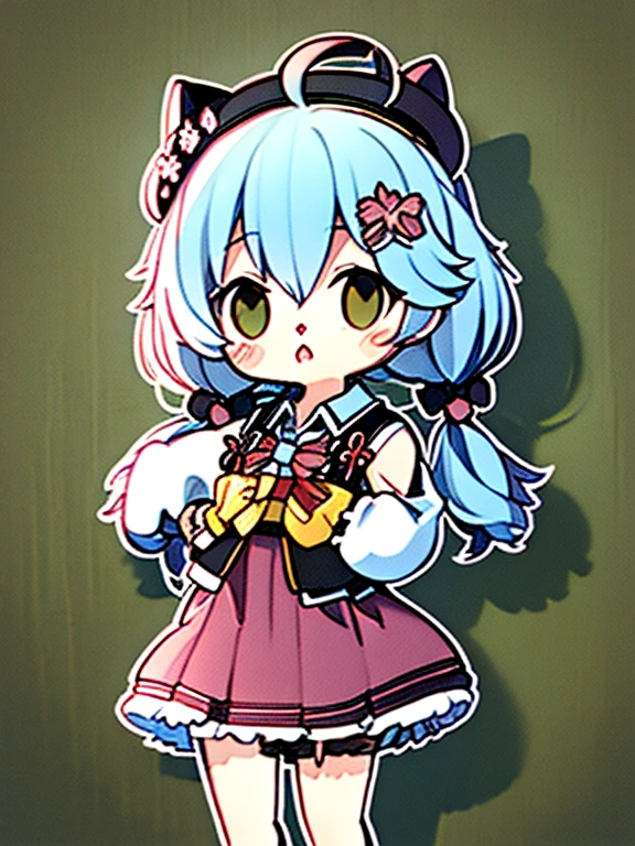 Stickers、Highest quality、High resolution、masterpiece、8K、Little、Stupid、1 Beautiful Girl、cute、masterpiece, Highest quality, High resolution, Miko 2, sakura miko, One girl, alone, Green Eyes, Long Hair, Ahoge, Black Hat, hair ornaments, White shirt, Black knee socks, Pink Hair, Red Skirt, Checked skirt, Garter Straps, Collared shirt, Hair Clip, Frills, bangs, Hair between the eyes, Animal hats, Frillsスカート, beret, Pleated skirt, Hair Flower, Low twin tails, Neck bell, Cat hat, Medium chest, Fluffy long sleeves, Black Bow, Underbust, surprised, Open your mouth, Cowboy Shot,