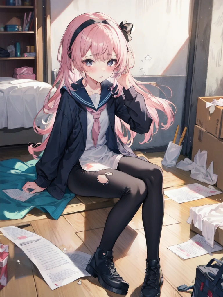 Anime girl sitting on bed,Legs crossed, seductive anime girls, small curvaceous loli,, Cute anime girl,Rope Bundle SM bondage,binding --auto