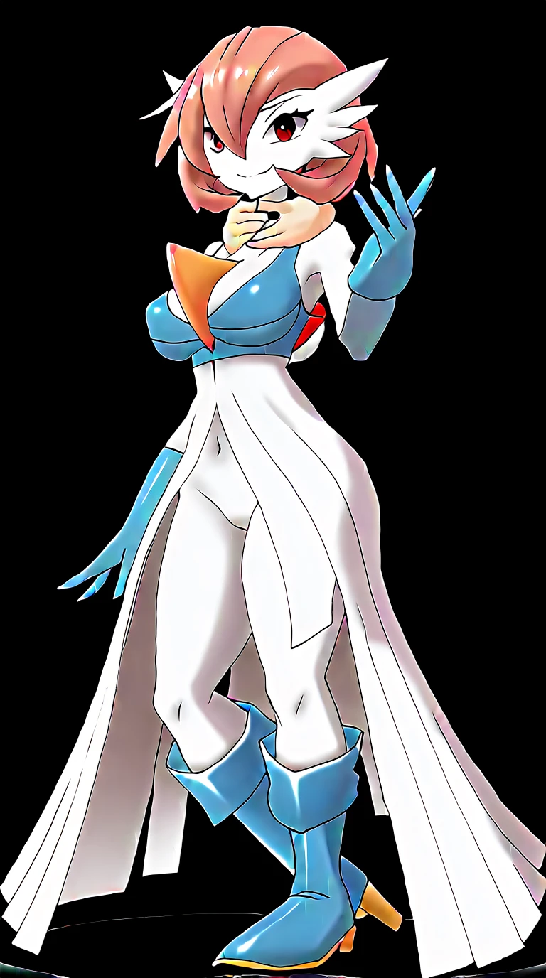 GardevoirXL, gardevoie (Pokemon), pokemon, gardevoir, anthro, white skin, large breasts, thick thighs, wide hips, wearing blue gloves and boots, sadistic mature smile, smug, (half open eyes), blush, ((((gardevoir choking out human astolfo)))), (((gardevoir making human astolfo cum))), side view, clothed female, naked male