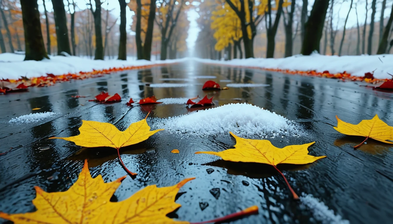 winter leaves, magical round leaves leaves falling, snow is falling thinly,nature documentry footage, youtube video screenshot, today's featured photography 4k, autumn rain turkel, nature photography 4k, november, cinematic widescreen shot, leaves and magic, high quality screenshot, 2 0 2 1 cinematic 4 k framegrab, wide screenshot
