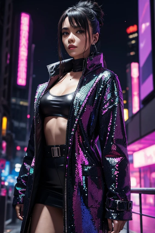 cyberpunk, Woman, open sequin coat