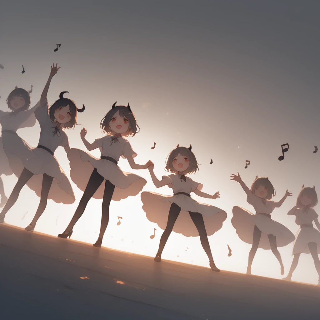 cute devil girl, happy smile, saying "thank you", saying "happy", dancing notes, fun party, hzk