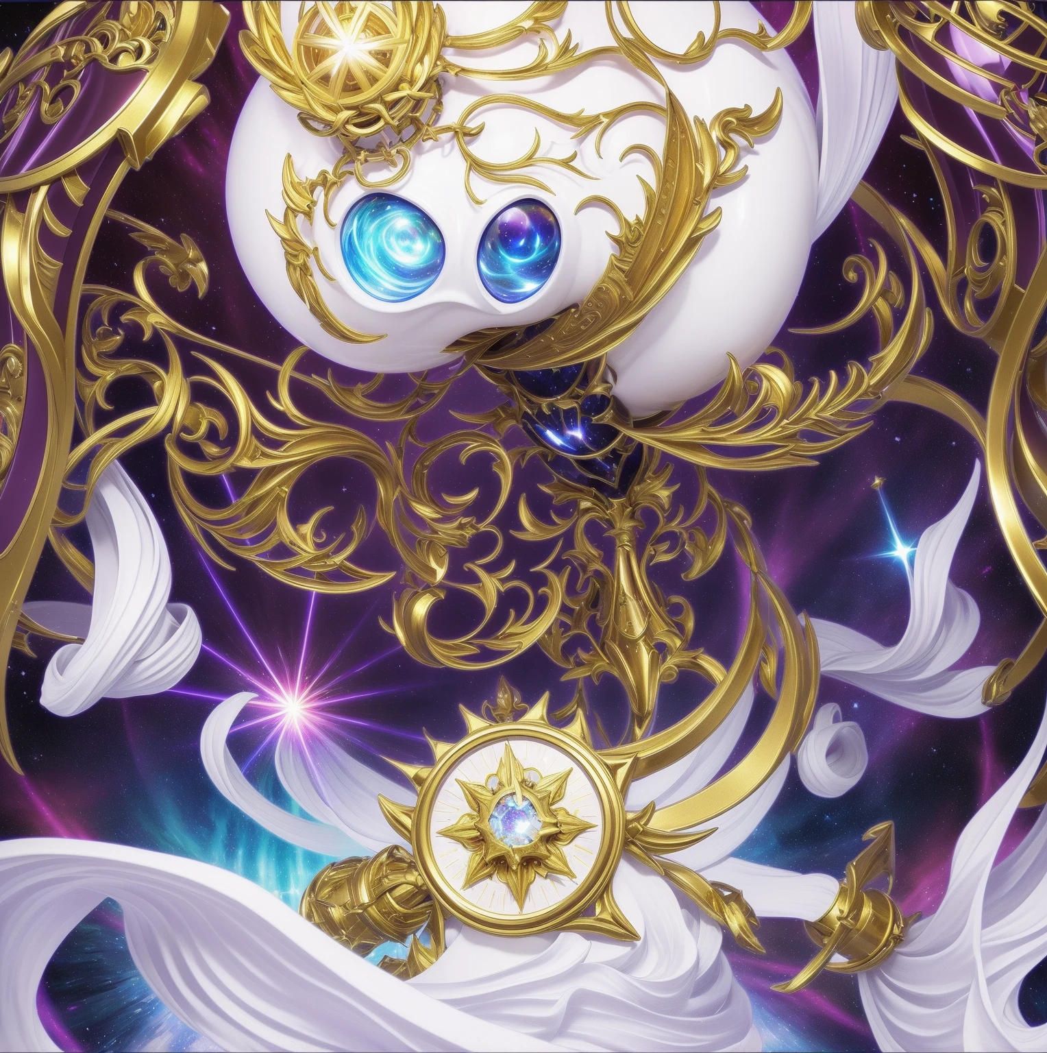 Close up of card with image of spaceship, high detailed official art works, official art works, Infinite Celestial Library, Yu-Gi-Oh! Artwork, Interstellar Cathedral, dreambotmothership, Kingdom of Light Background, ornate gilded cosmic machine, crown (((White laser))), infinite crystal ascent, Crystallized Time Warp, Grail Palace, Galaxy Temple