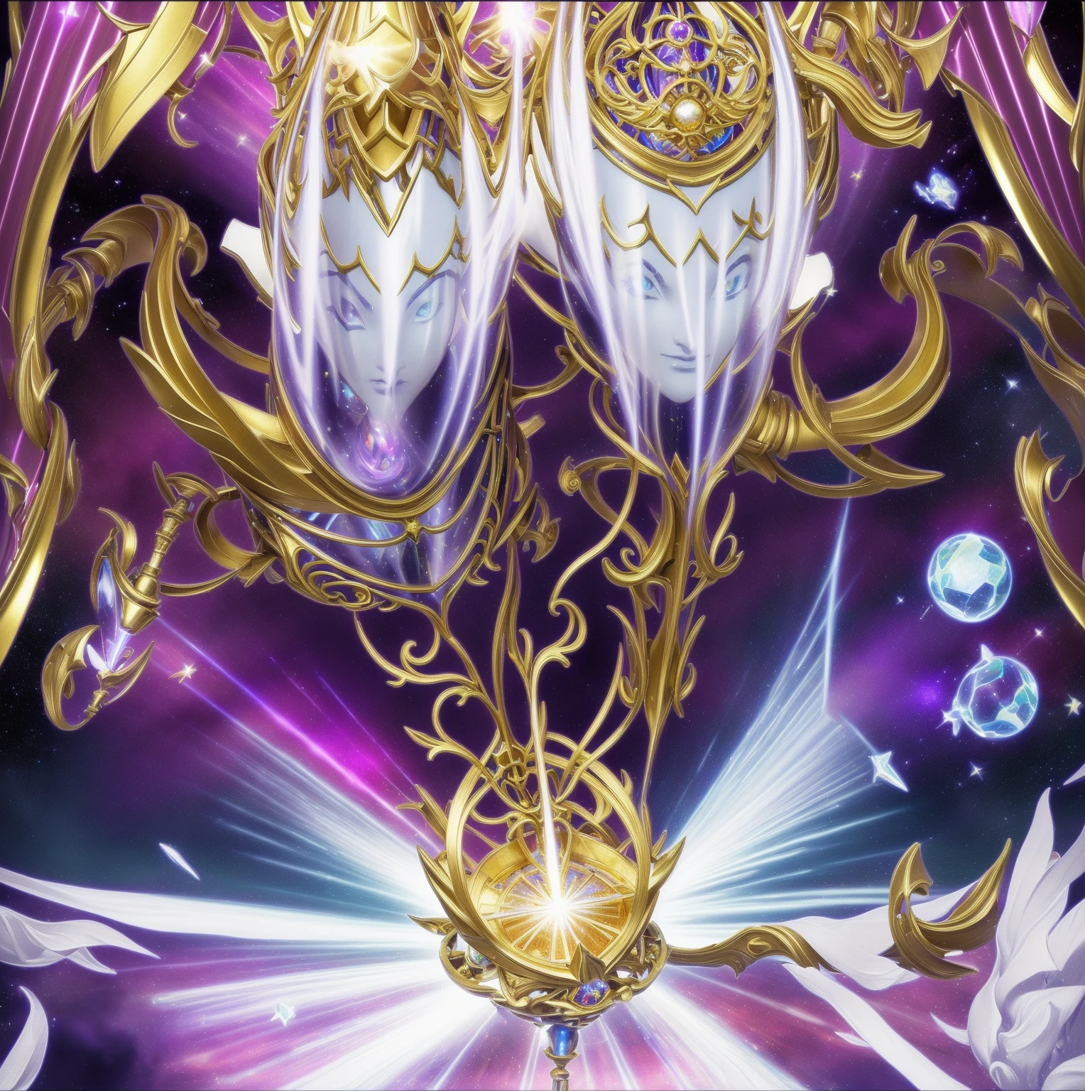 Close up of card with image of spaceship, high detailed official art works, official art works, Infinite Celestial Library, Yu-Gi-Oh! Artwork, Interstellar Cathedral, dreambotmothership, Kingdom of Light Background, ornate gilded cosmic machine, crown (((White laser))), infinite crystal ascent, Crystallized Time Warp, Grail Palace, Galaxy Temple