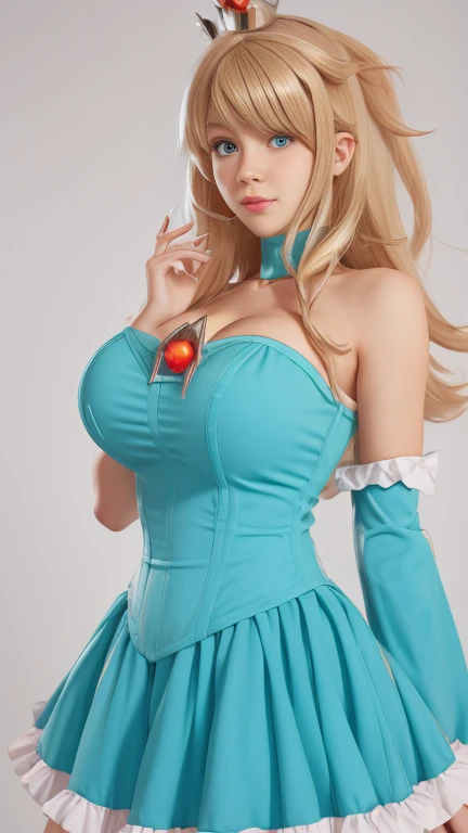 Samus has large breasts and a cute face and she is wearing her princess costume 