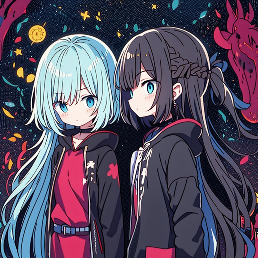 Stylized anime illustration BREAK Profile focused on character in background BREAK Short-haired white character wearing a large hooded jacket, BREAK looks to the side with a calm expression。The complex background of machine gears and cogs、Expressed in a variety of soft colors。, Create complex yet harmonious geometric patterns