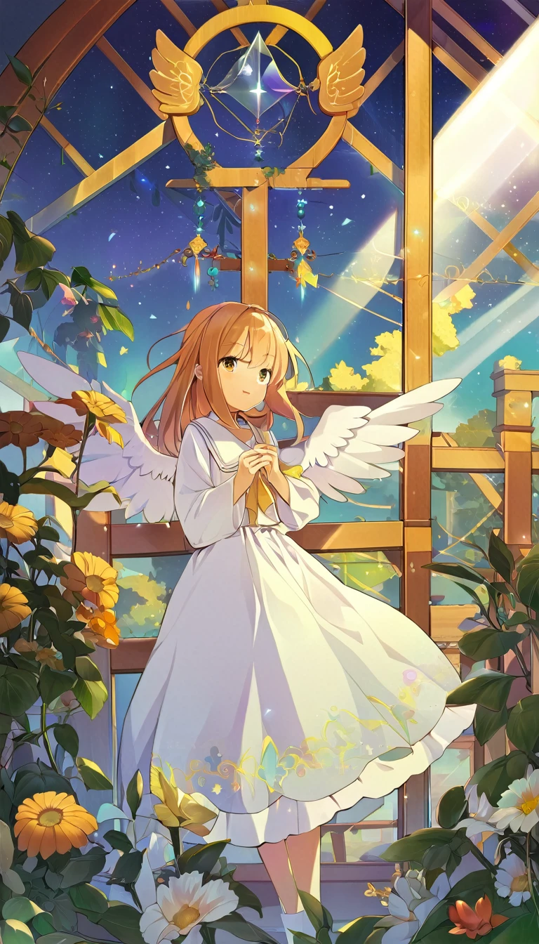 one girl, angel, angel wing, angel ring, sacred, cute, naive