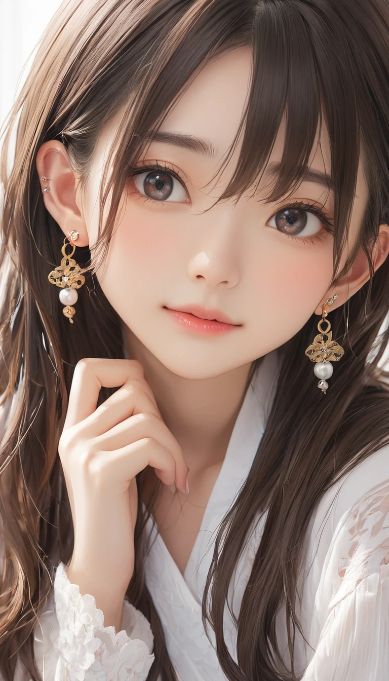 (masterpiece, Highest quality:1.2), One girl, alone,bony body、、Side lock hair、Earrings