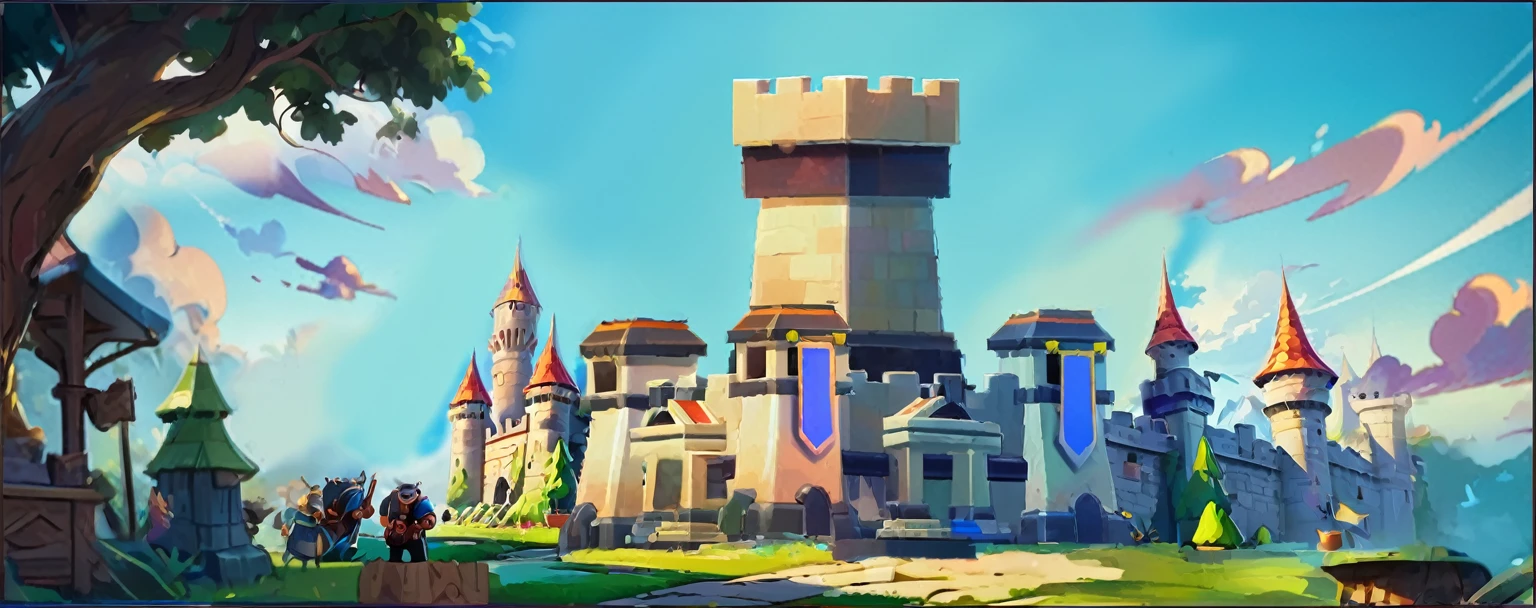 A castle (Masterpiece Best Quality:1.2) Exquisite illustrations with rich details, (Disney related activities) outdoor places, 。Clash Royale Style。Detailed background, illustration, bright, rich and colorful,