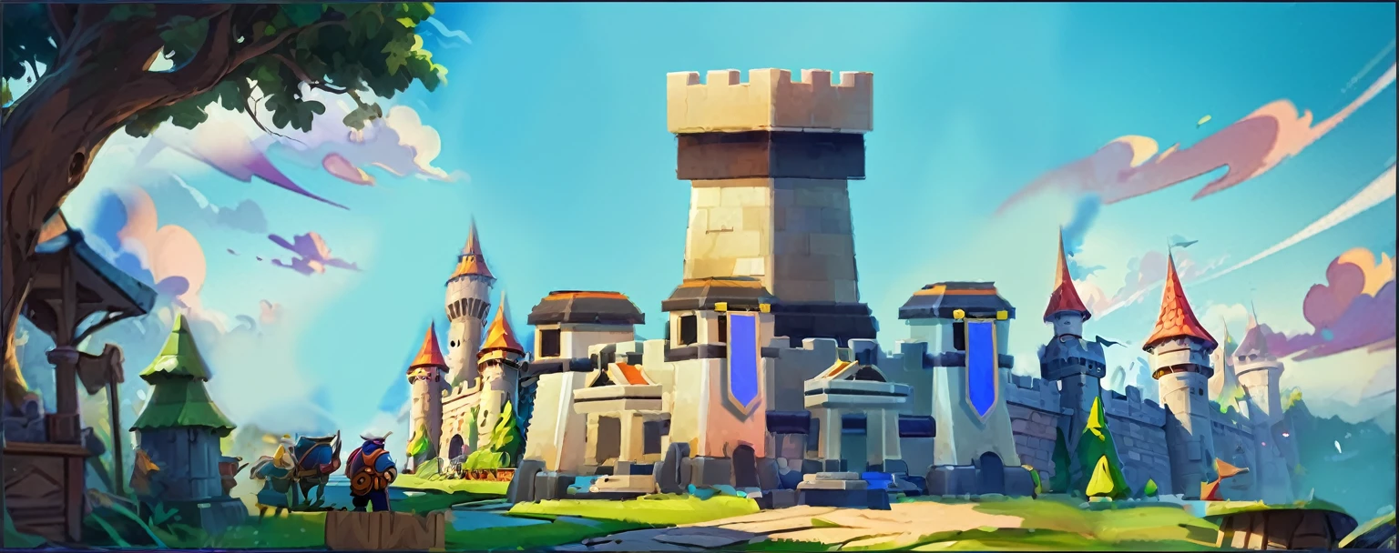 A castle (Masterpiece Best Quality:1.2) Exquisite illustrations with rich details, (Disney related activities) outdoor places, 。Clash Royale Style。Detailed background, illustration, bright, rich and colorful,