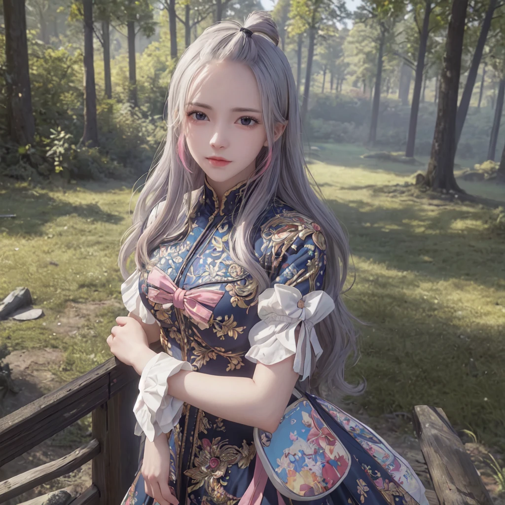 (best quality), masterpiece, Extremely detailed CG8K painting, high color, Extremely high color saturation, All colors are deepened, central composition, Extremely detailed light and shadow, The face and eyes are very detailed, medium length hair, sportswear, colorful clouds,beautiful nature,landscape