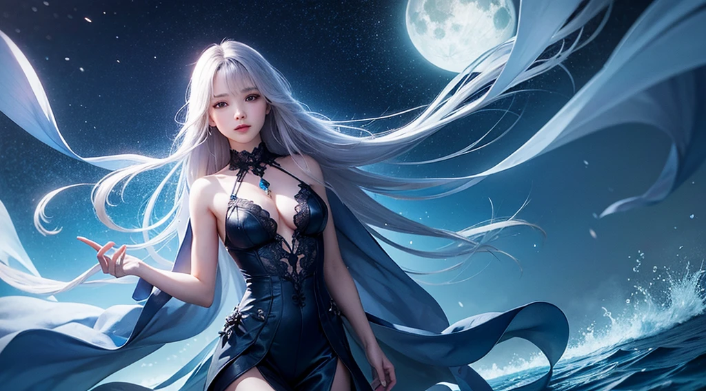 fntasy Healing Silence with no buildings
Night sea painting drawn by a skilled artist
Blue ocean, underwater, a very beautiful and delicate touch, soothing healing
The overall impression is blue, black, and moonlight
Background that does not show people