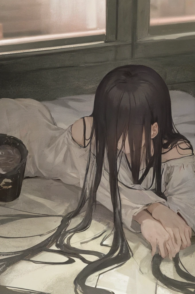 sadako, In the well:1.2, Drinking beer, Being drunk, In the wellにいる:1.5