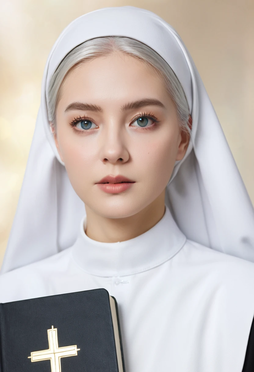 nun, cross, Bible, White hair, church, Realistic and detailed eyes