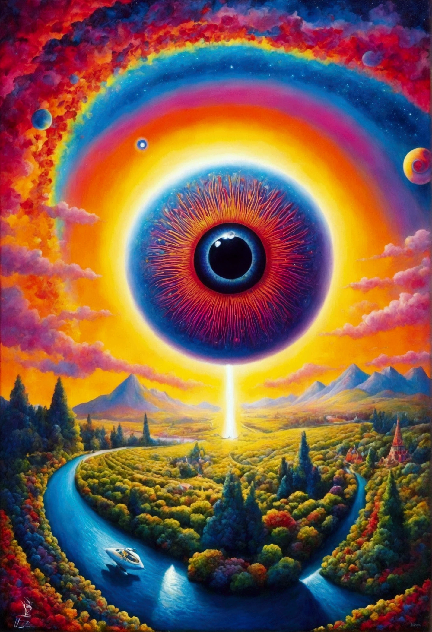 A small UFO flew out of the pupil,lsd,Retinal structure,Psychedelic Rock,author:Zdzislaw Bieksinski、