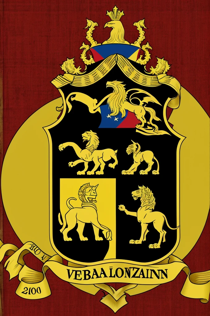 A coat of arms with a black Rampant Lion and the colors of the Venezuelan flag in the background and below it says I have faith 