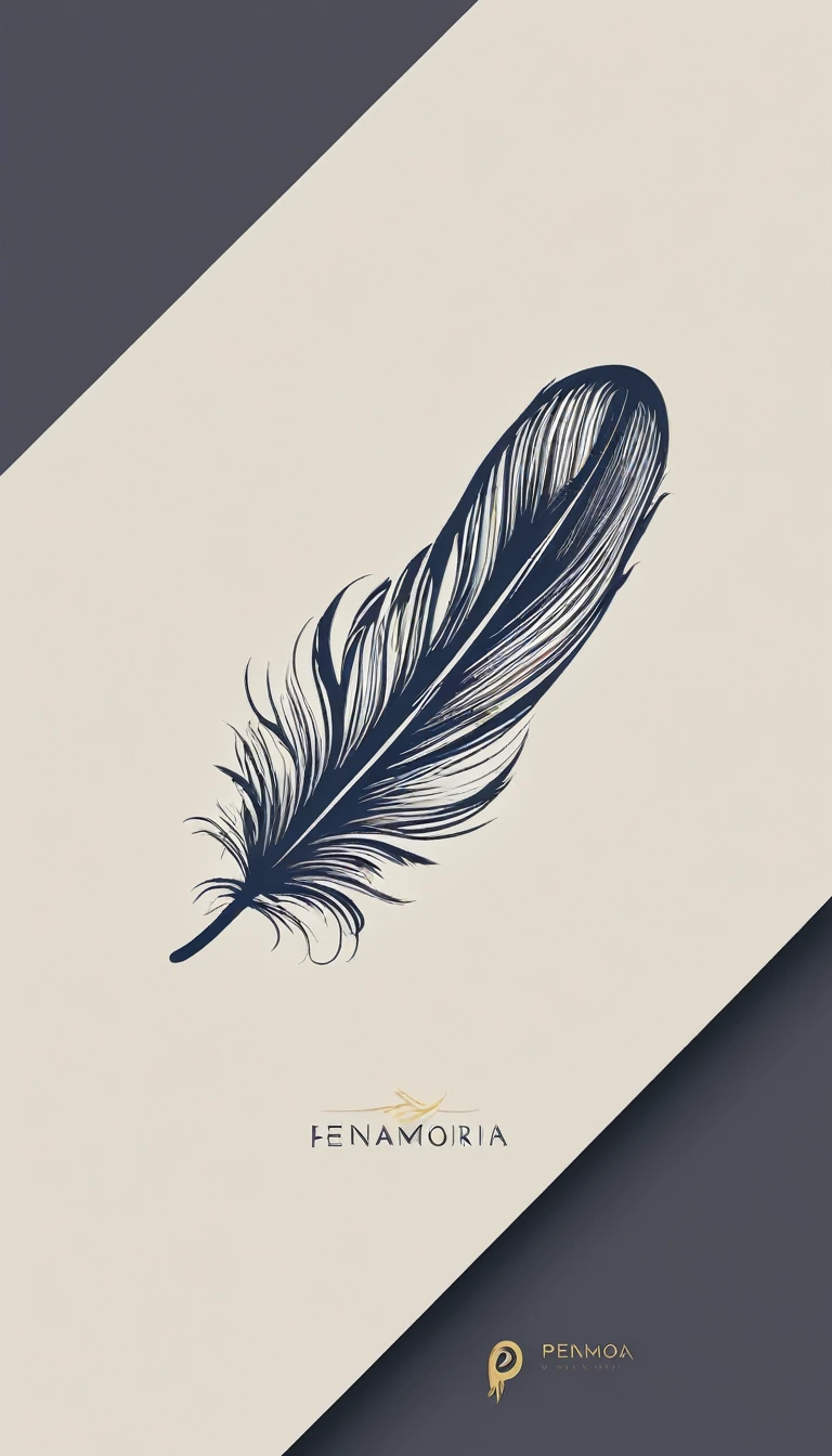 Create a minimal, modern, simple, inspirational, memorable, dream like logo design of a feather for the brand “Penamemoria".