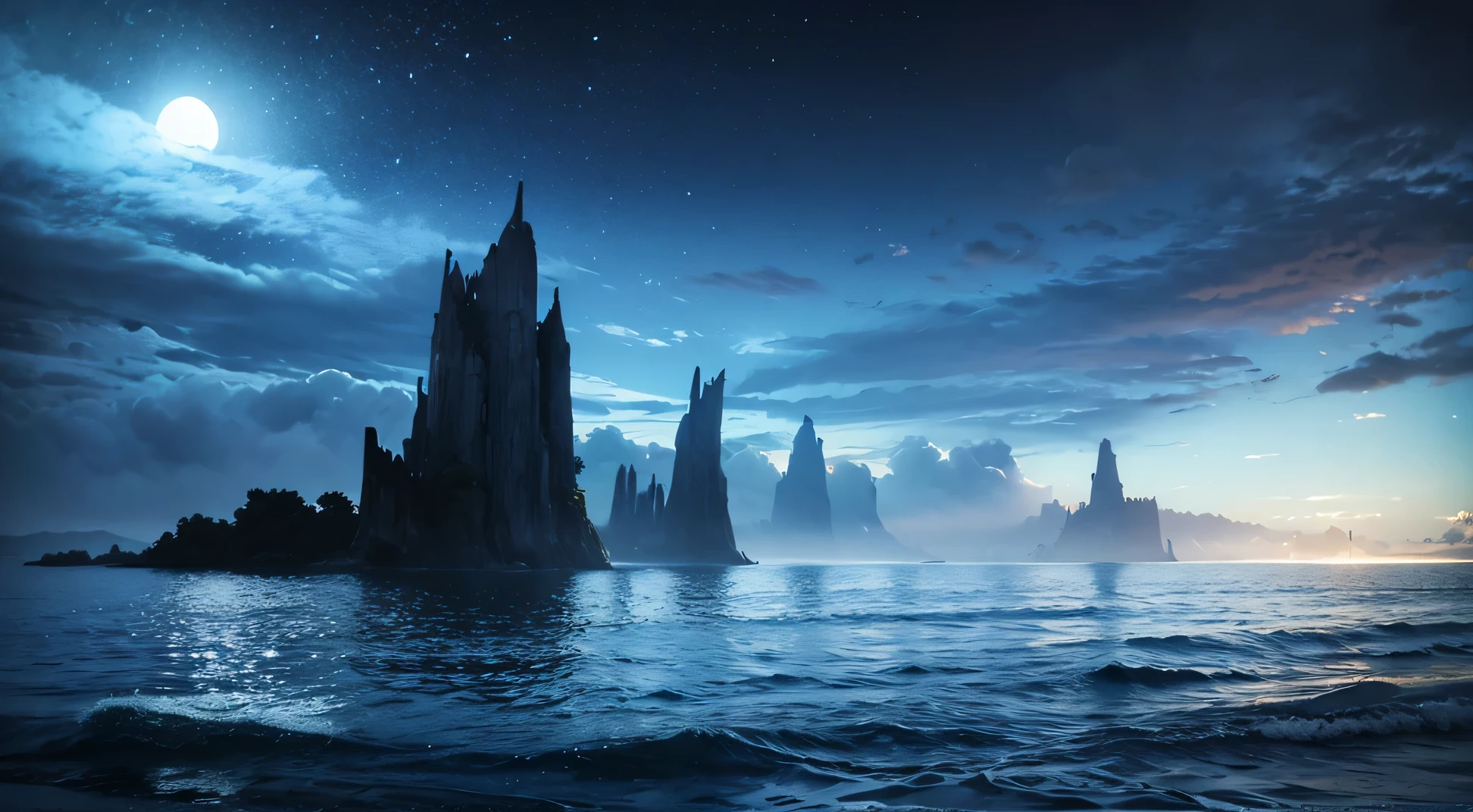 fntasy Healing Silence with no buildings
Night sea painting drawn by a skilled artist
Blue ocean, underwater, a very beautiful and delicate touch, soothing healing
The overall impression is blue, black, and moonlight
Background that does not show people