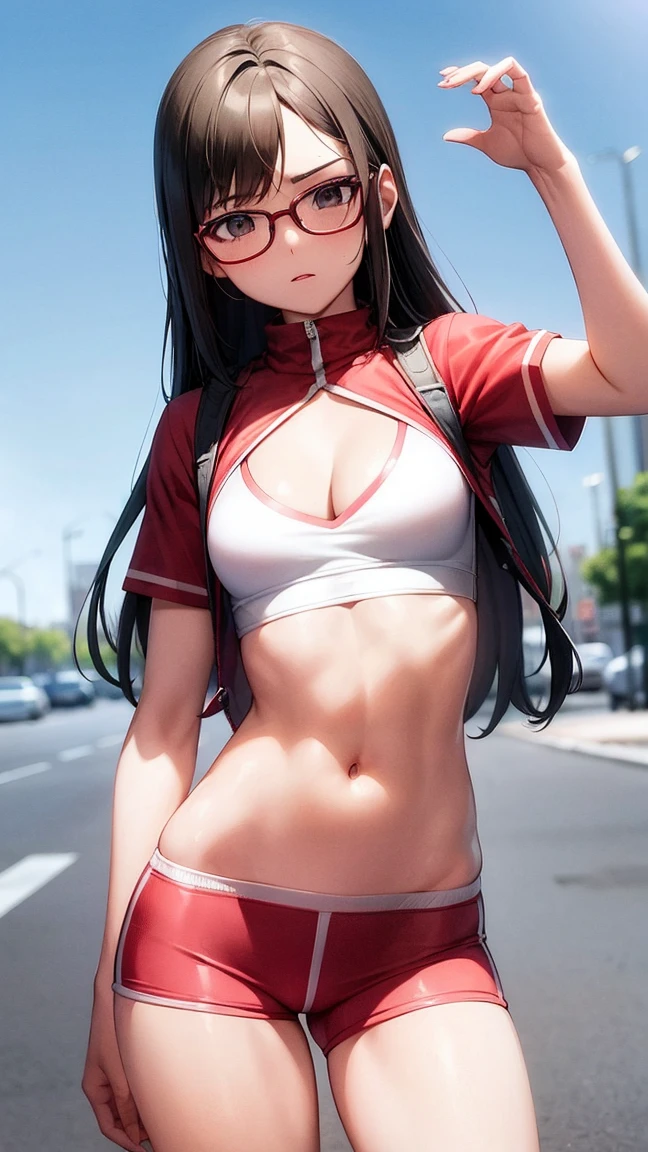 girl in sexy Basic Sport-Shorts Slim fit, standing
