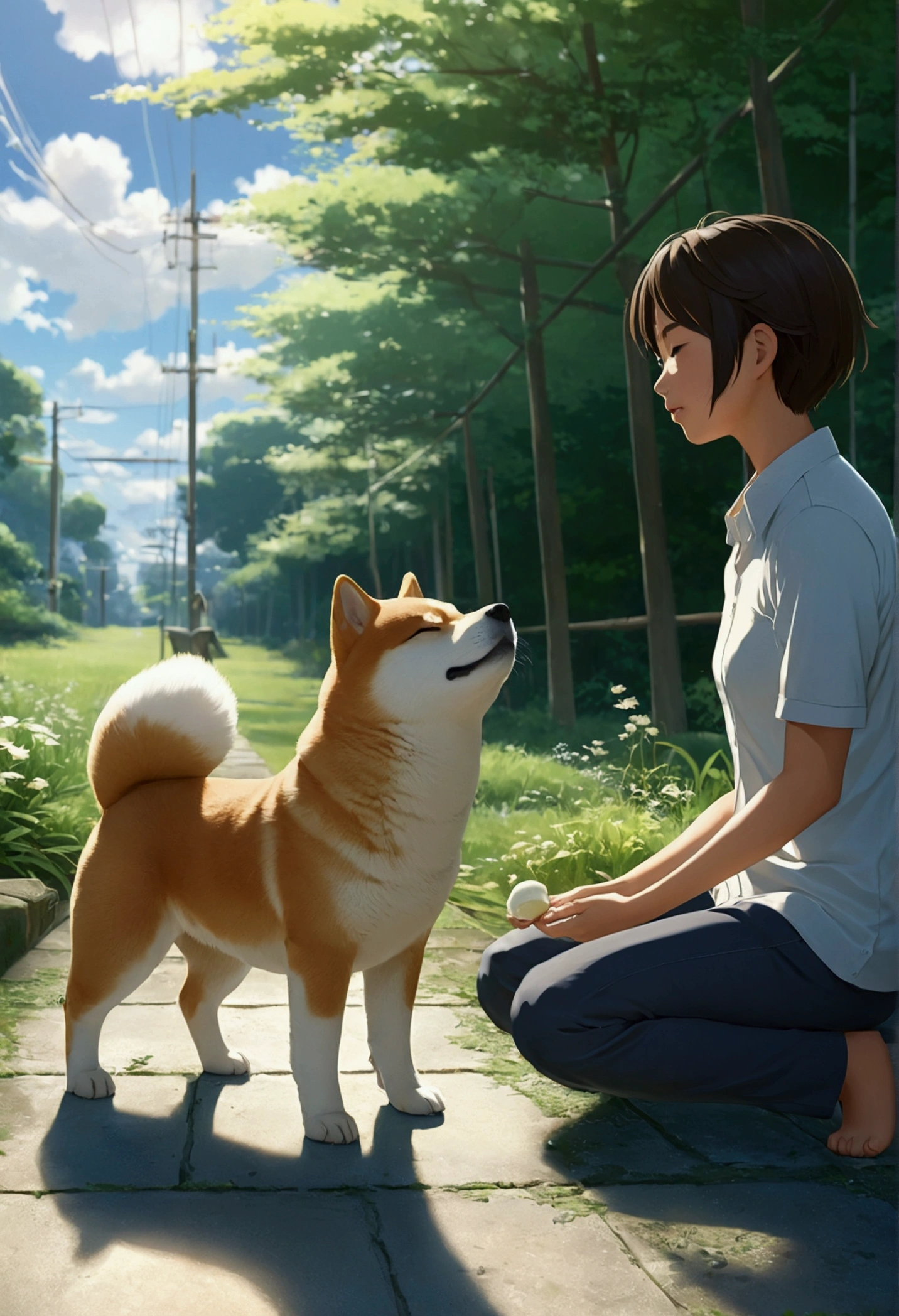 Makoto Shinkai Taste,Shiba Inu Puppy,Healing scenes,Wide angle, 