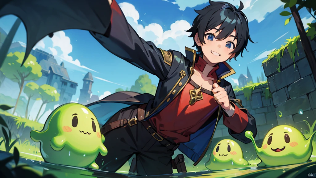 Different world、Fantasy、A boy and a slime、anime、Black Hair、smile