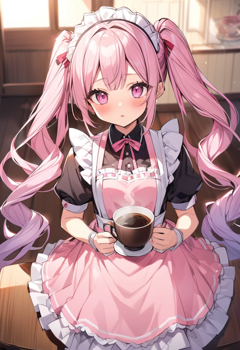 Aromatic coffee、Maid in pink clothes、Twin tails、