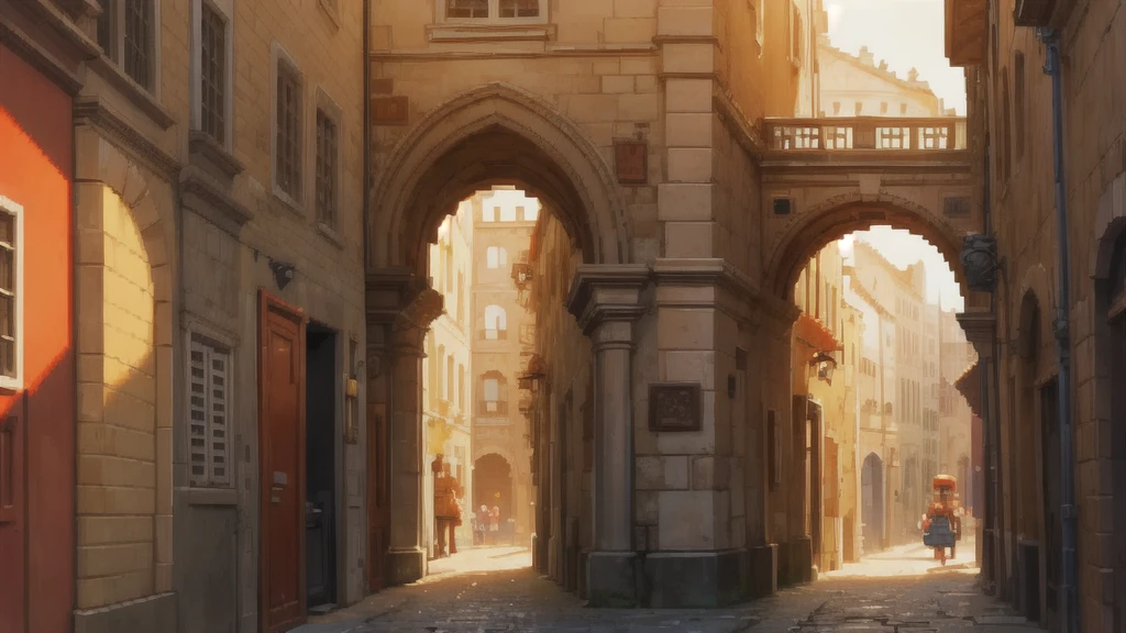 (pixel art_1.1) Roman streets, warm brown tone