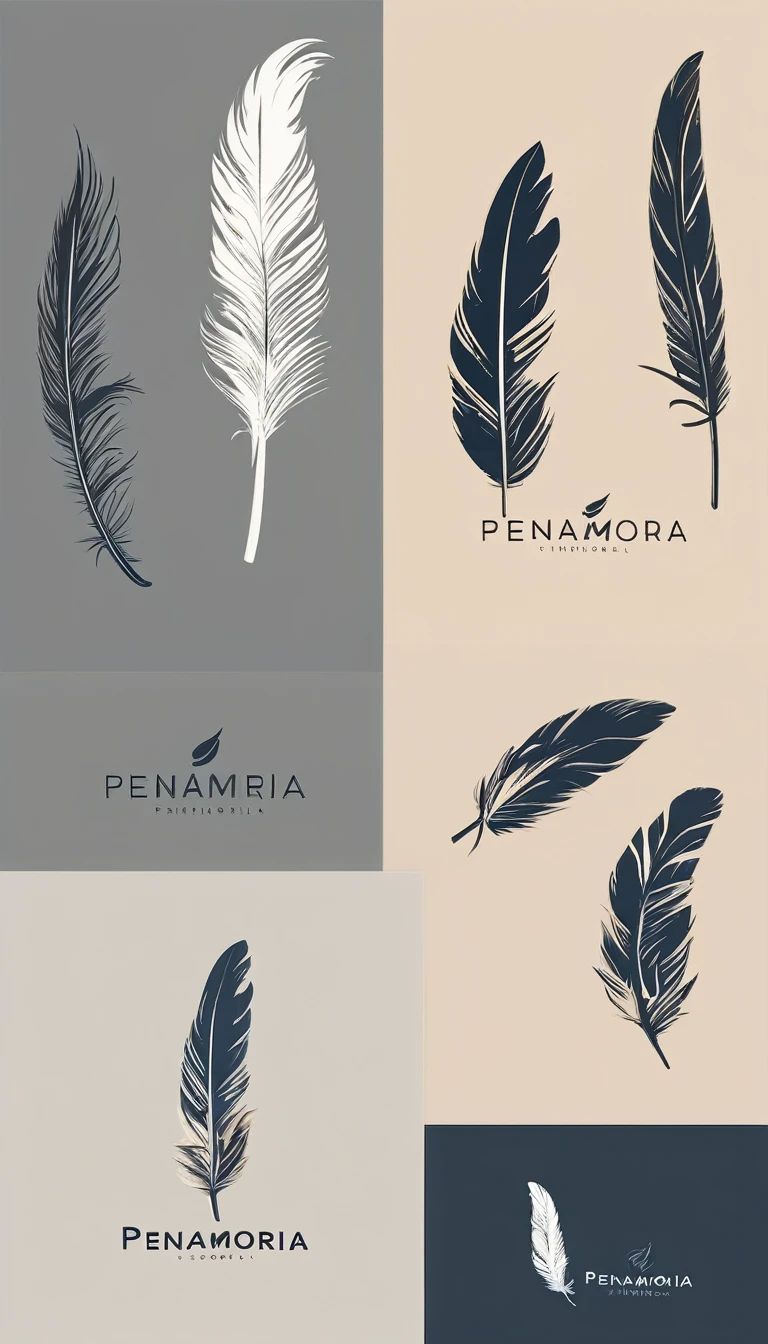 A minimal, modern, simple, cinematic logo design for the brand “Penamemoria". Create a modern, minimalistic, high-quality, logo of a boy feather