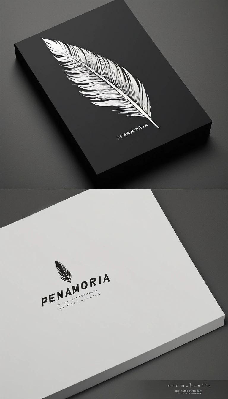 A minimal, modern, simple, cinematic logo design for the brand “Penamemoria". Create a modern, minimalistic, high-quality, logo of a boy feather