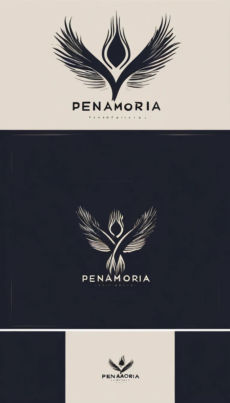 A minimal, modern, simple, cinematic logo design for the brand “Penamemoria". Create a modern, minimalistic, high-quality, logo of a boy feather