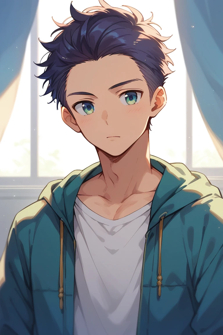 (score_9,score_8_up,score_7_up,score_6_up,score_5_up,score_4_up, source_anime), 8k, best quality, best lighting, BREAK, 1boy, 18 yo, thin eyebrows, tareme, toned, portrait, forehead,