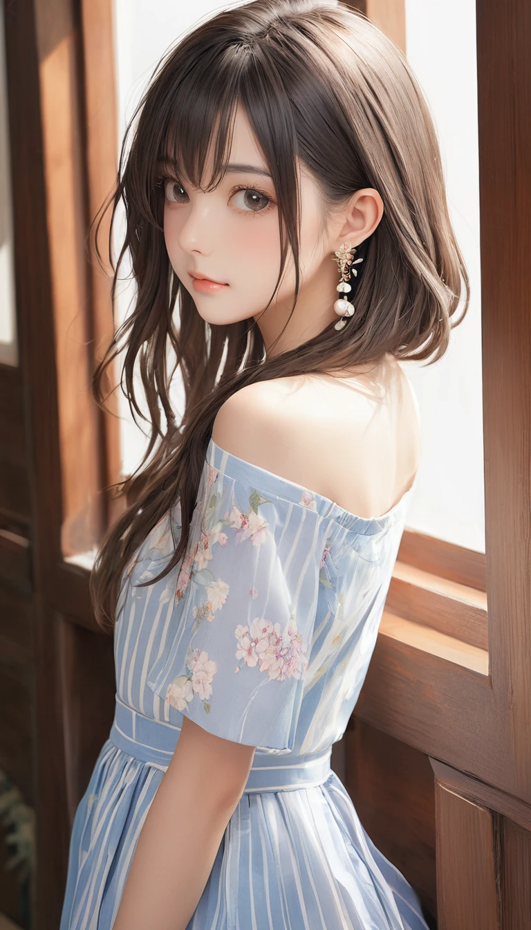 (masterpiece, Highest quality:1.2), One girl, alone,bony body、15 years old、Side lock hair、Earrings