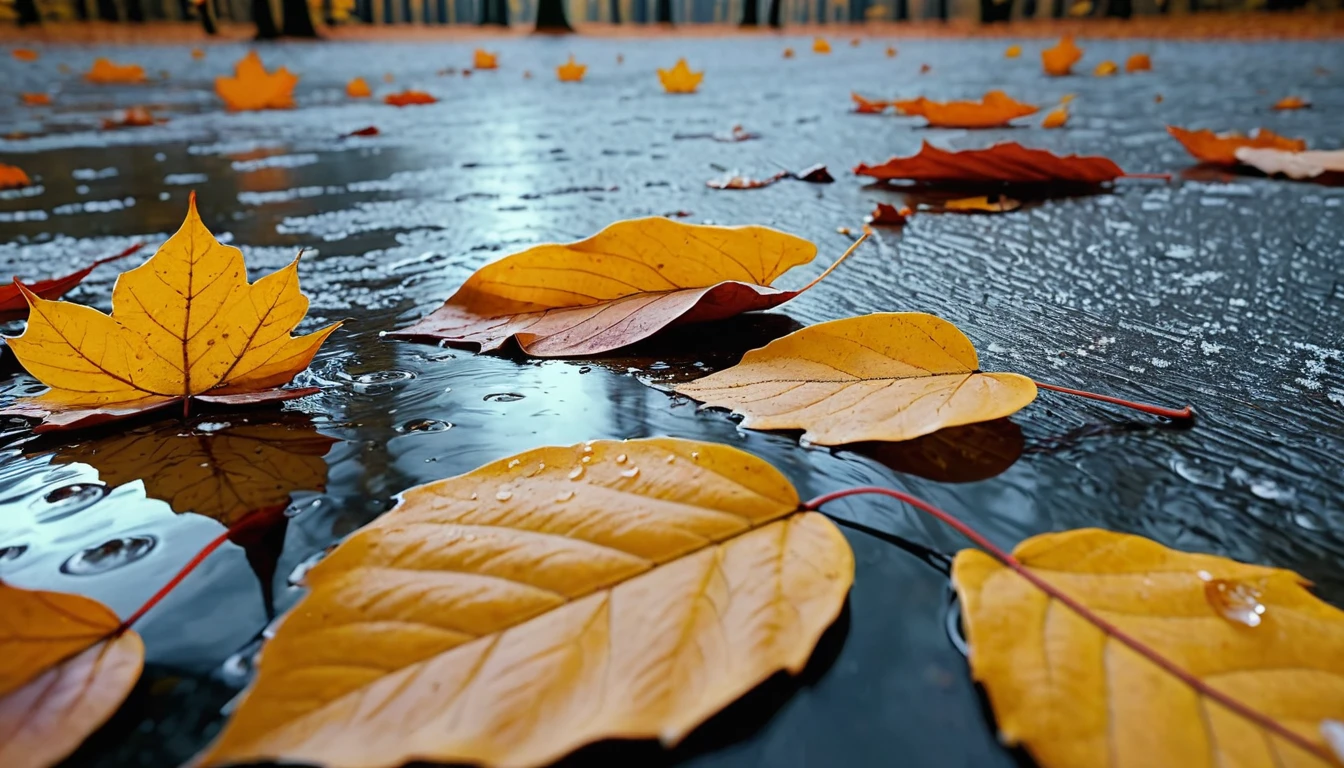 winter leaves, magical round leaves leaves falling, snow is falling thinly,nature documentry footage, youtube video screenshot, today's featured photography 4k, autumn rain turkel, nature photography 4k, november, cinematic widescreen shot, leaves and magic, high quality screenshot, 2 0 2 1 cinematic 4 k framegrab, wide screenshot