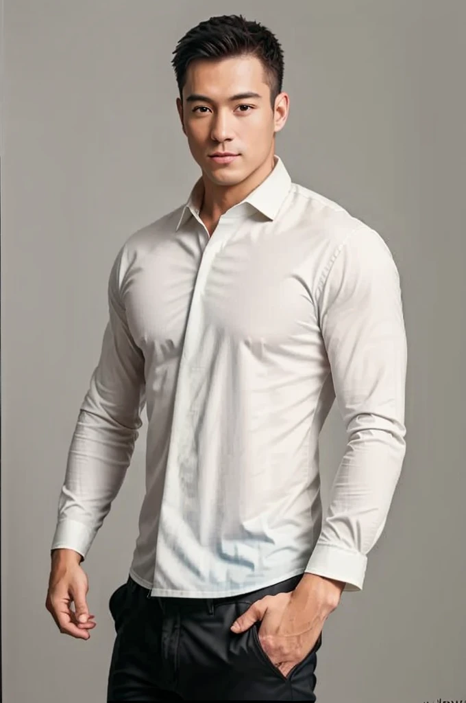 1man, 
a 30 y.o muscular male wearing long-sleeve white shirt and tie, wearing leather shoes,  full body, 
soft lighting, 
masterpiece, best quality, 8k uhd, dslr, film grain, Fujifilm XT3 photorealistic painting art by midjourney and greg rutkowski