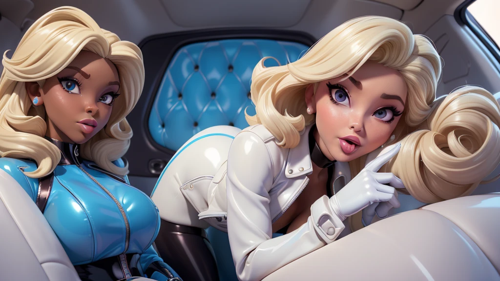 1girl, 1monster, hyge monster, Samus Aran, zero suit, large breasts, eyes blue (detailed:1.0), intense pleasure, realistic, curly hair, blondie, thin, source_anime, ponytail, cute, space ship, space ship, back view, precum, huper monster, monster cock, venus, head grab, blush, blowjob, high heels, cum on breast, cum in mouth, suck cock, athletic body, black mascara under the eyes, mascara is leaking