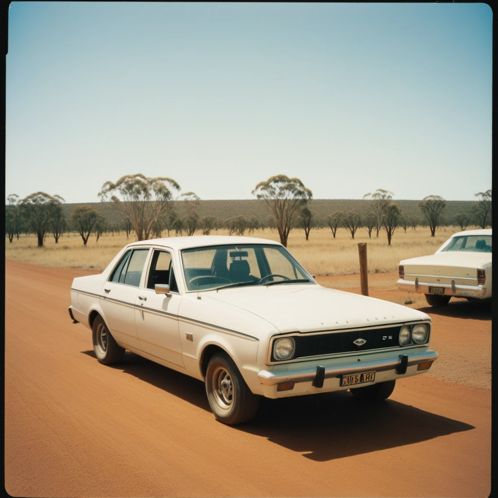 AnalogRedmAF Polaroid, Beater Ford Falcon, stylised. AUSTRALIAN OUTBACK