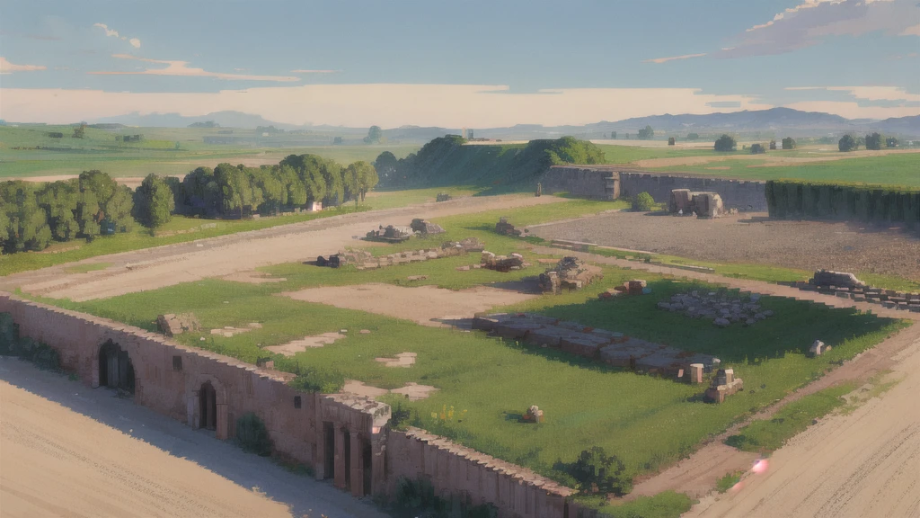 (pixel art_1.1) battlefield, aftermath, roman standard, smokes, late roman republic, open field