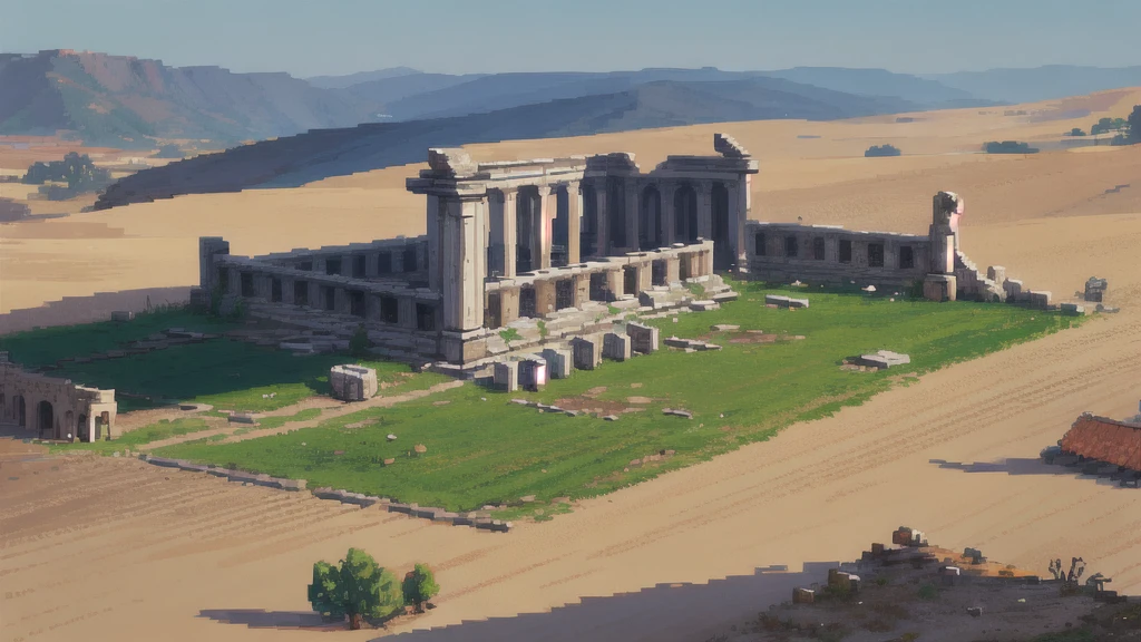 (pixel art_1.1) battlefield, aftermath, roman standard, smokes, late roman republic, open field