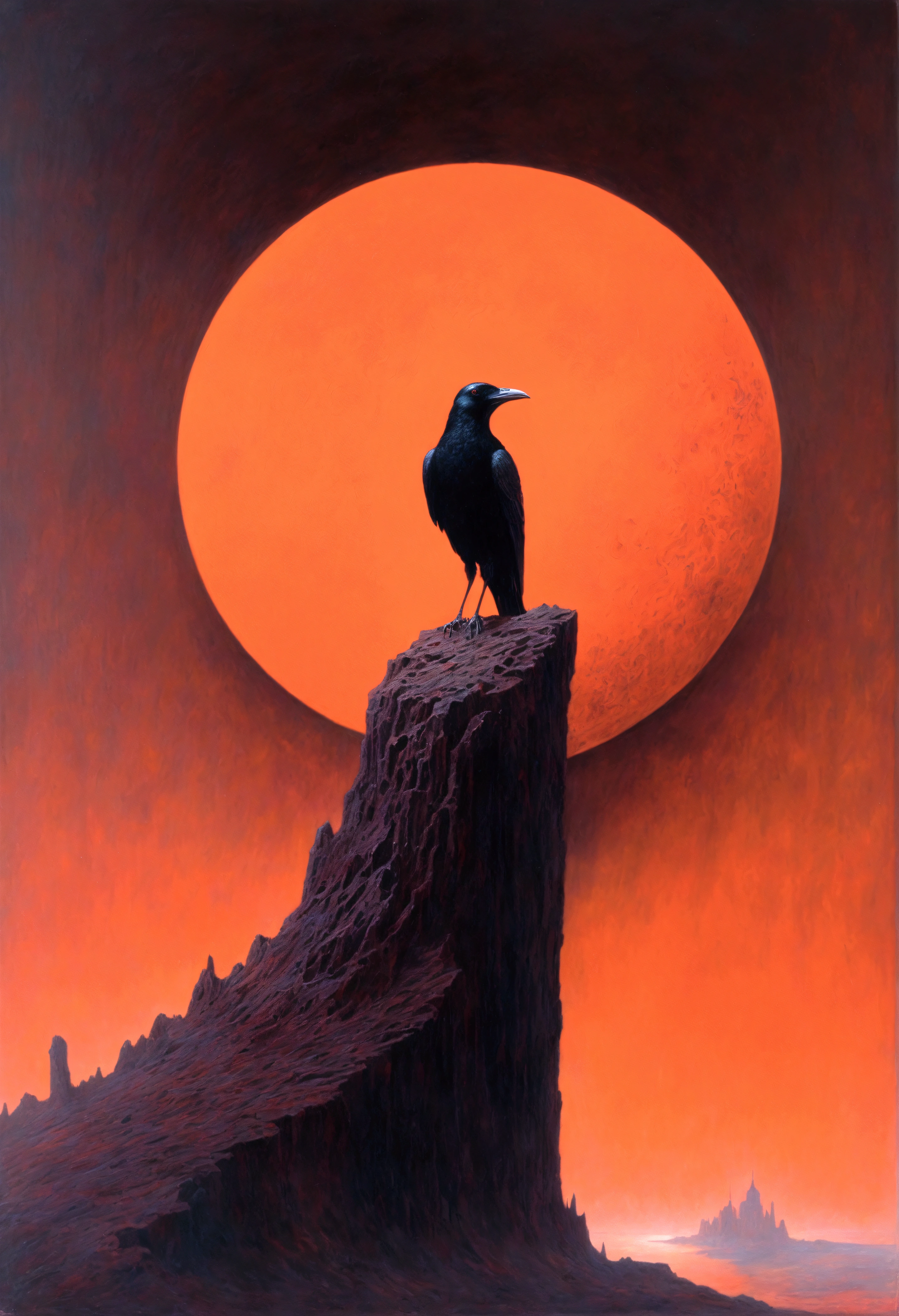 Saturn Raven, author:Zsław Beksinski,Red Moon