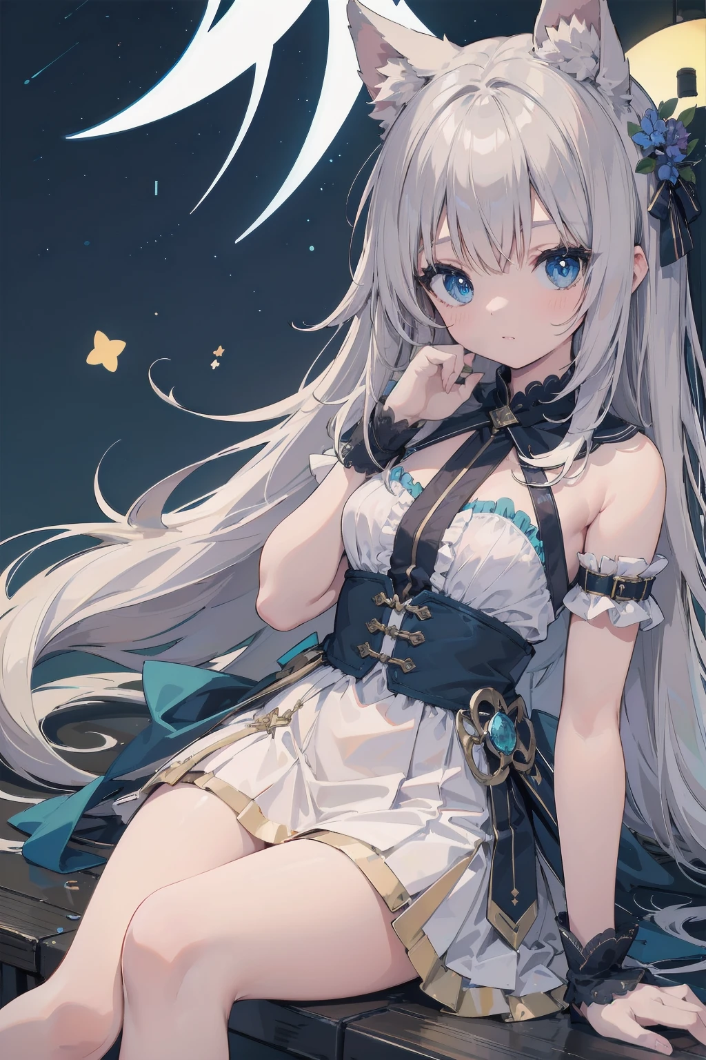 (Animal ears), Light silver hair, blue eyes, (masterpiece), (Highest quality), (非常にdetailedな), more_detailed:-1, more_detailed:0, more_detailed:0.5, more_detailed:1, more_detailed:1.5, Shine