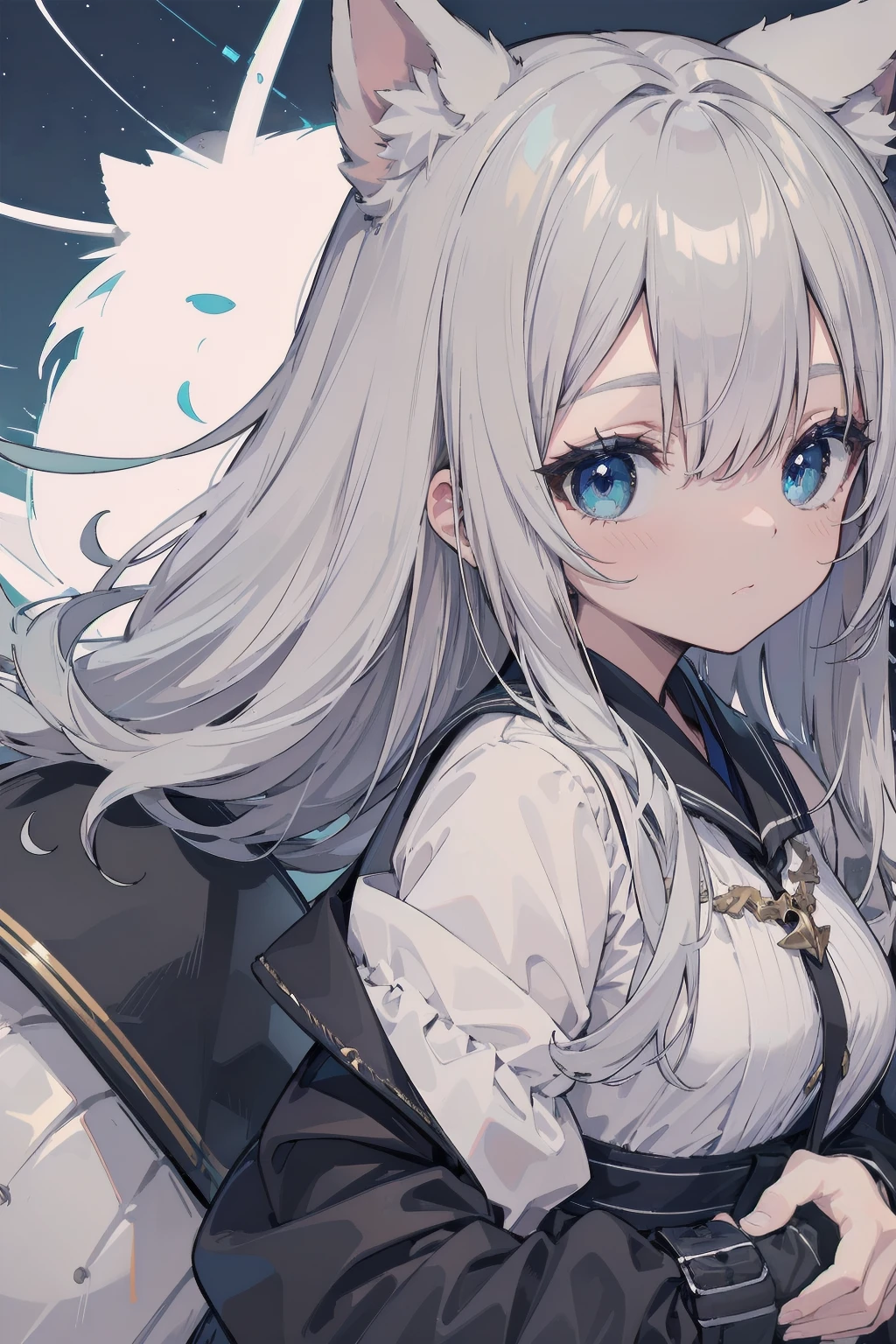 (Animal ears), Light silver hair, blue eyes, (masterpiece), (Highest quality), (非常にdetailedな), more_detailed:-1, more_detailed:0, more_detailed:0.5, more_detailed:1, more_detailed:1.5, Shine