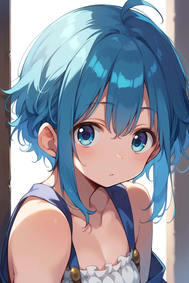 ((masterpiece)), ((best quality)), (ultra-detailed), anime style, look down from above, on the bed, a cute girl, 1girl, solo, underwear00, ((beautiful eyes)), smile