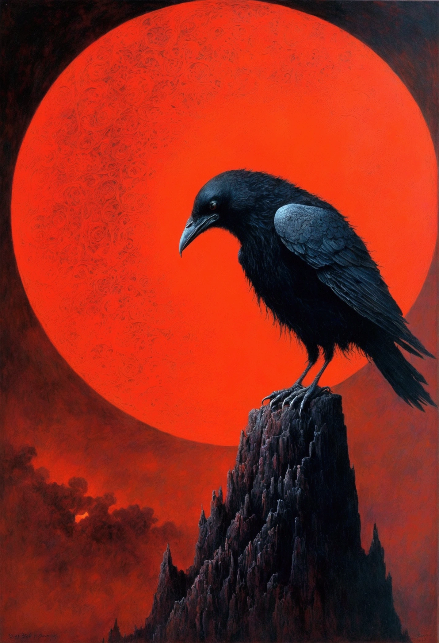 Saturn Raven, author:Zsław Beksinski and Jean.Gillot,Red Moon