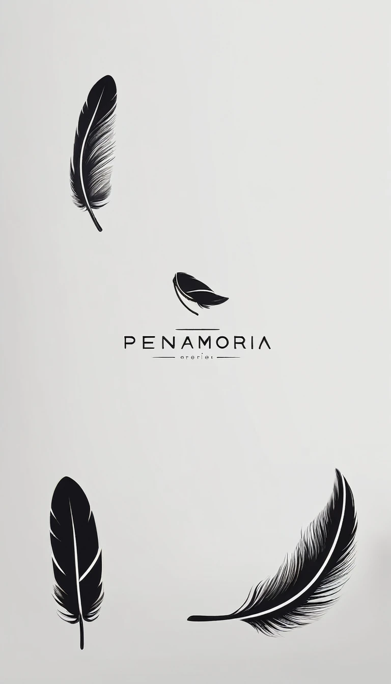 A minimal, modern, simple, cinematic logo design for the brand “Penamemoria". Create a modern, minimalistic, high-quality, logo of a memory feather. The logo must be convey a sense of dreams, stories, memories, music and imagination.