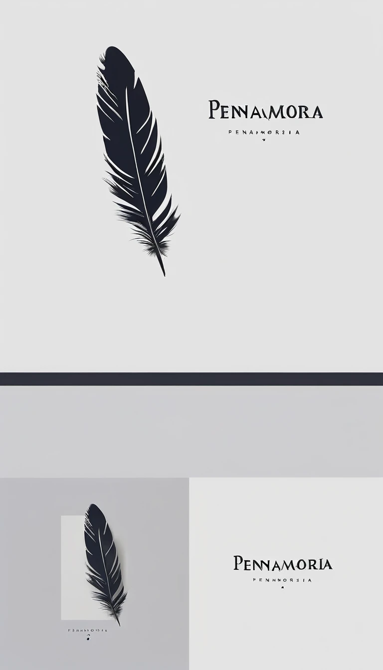 A minimal, modern, simple, cinematic logo design for the brand “Penamemoria". Create a modern, minimalistic, high-quality, logo of a memory feather. The logo must be convey a sense of dreams, stories, memories, music and imagination.